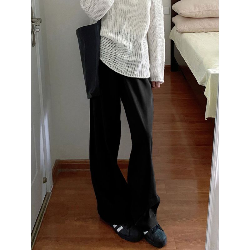 Gray Autumn and Winter Fat Sister mm High Waist Loose Suit Pants Black L(Suggestion 50-60kg)