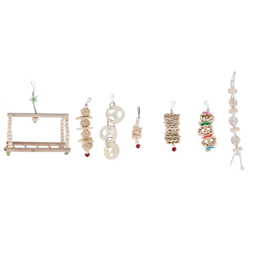 7Pcs Set Bird Chewing Toys Hanging Cage Swing Parrot Standing Climbing Toy
