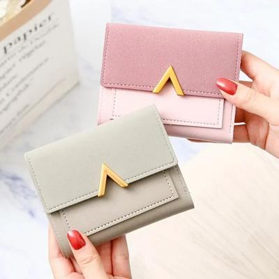 Portafoglio con fibbia triangolare e blocco di colore, portafoglio corto da donna, portamonete per studenti, portafoglio carino, portamonete, porta carte di credito