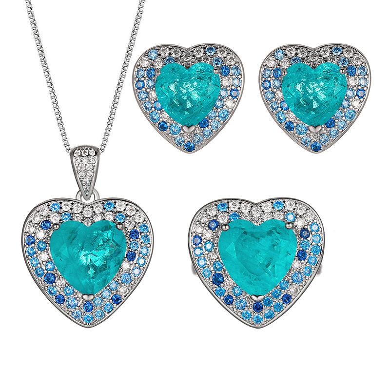 Schmuckset Ring Halskette Ohrringe Herz des Ozeans Paraiba Blu-Ray Premium Damenschmuck