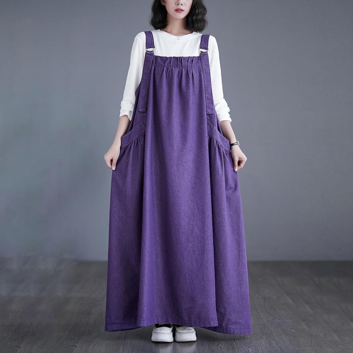 

Женское джинсовое длинное платье на подтяжках, весна, лето, осень, модная повседневная винтажная тонкая свободная ковбойская джинсовая юбка с карманом на ремне, комбинезоны XXL фиолетовый