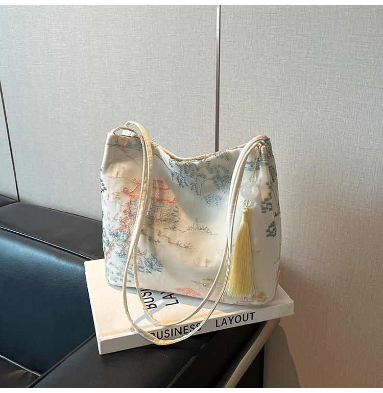 

Новая сумка-мессенджер в китайском стиле, национальный стиль, женская, 2025, новая, трендовая, повседневная, модная, на плечо, тканевая сумка, популярная сумка-ведро