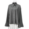 Women Sweet Loose Polka Dot Lace Cuff Turn Down Collar Long Sleeve Blouse