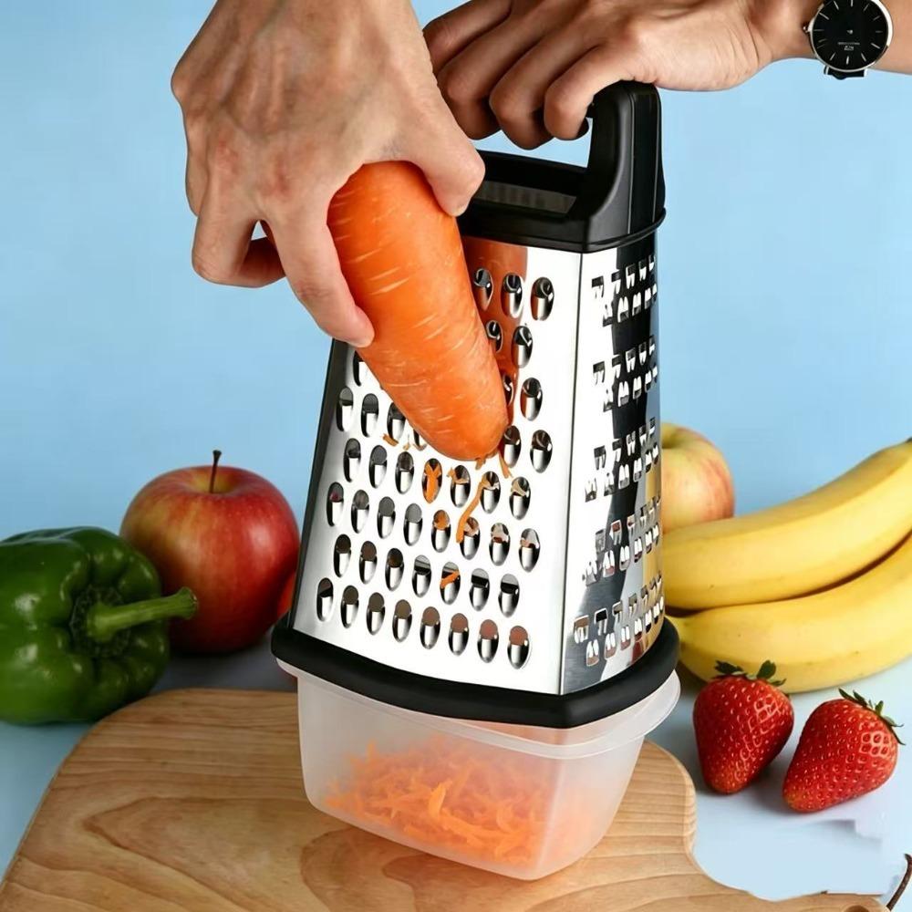 Stainless Steel Multi-functional Four-side Grater Upright Non-slip Base Vegetable Slicer with Storage Box Cheese Grater Potato