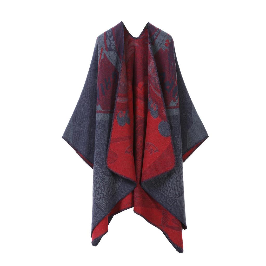 In-Stock Women's Double-Sided Tassel Shawl Cape - Classic Style, High-End, Warm, Perfect for Travel.
