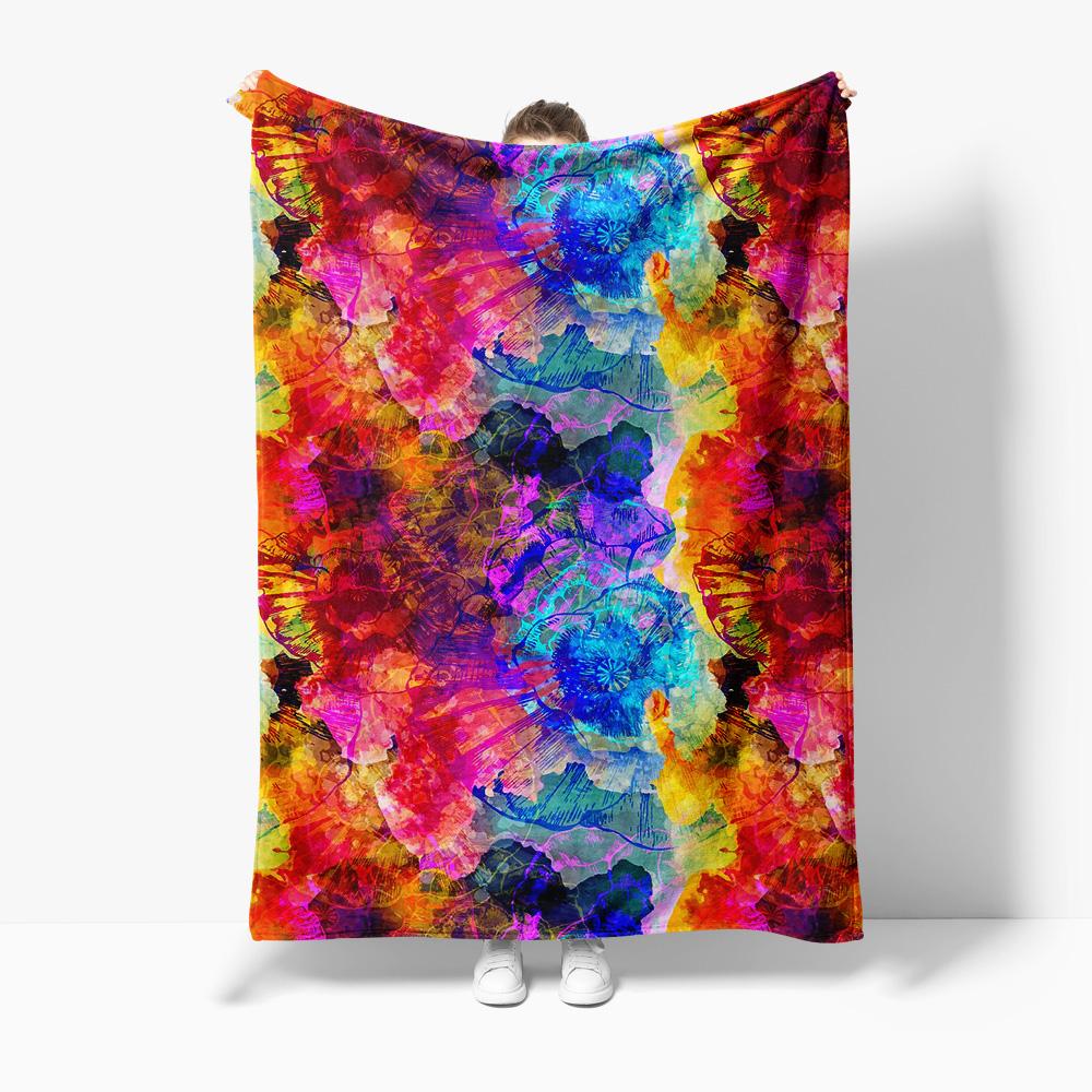 

Vibrant Abstract Watercolor Floral Print Throw Blanket Sofa Bed Cover Decorative Warm Fuzzy Blanket 75x100cm