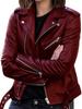 2022 Retro Rivet Locomotive Faux Leather Women High Quality Pu Autumn Fake Leather Jacket Women's Fashion Zipper Black Short Top