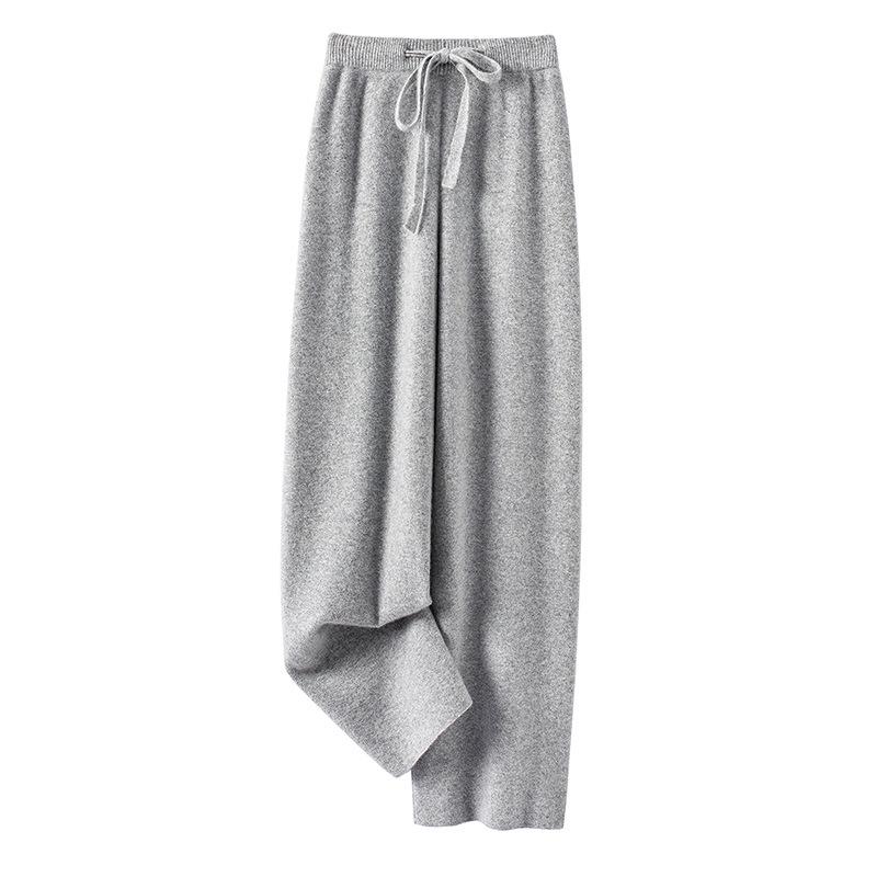 100% Pure Wool Red Elastic Waist Wide-Leg Pants for Autumn/Winter