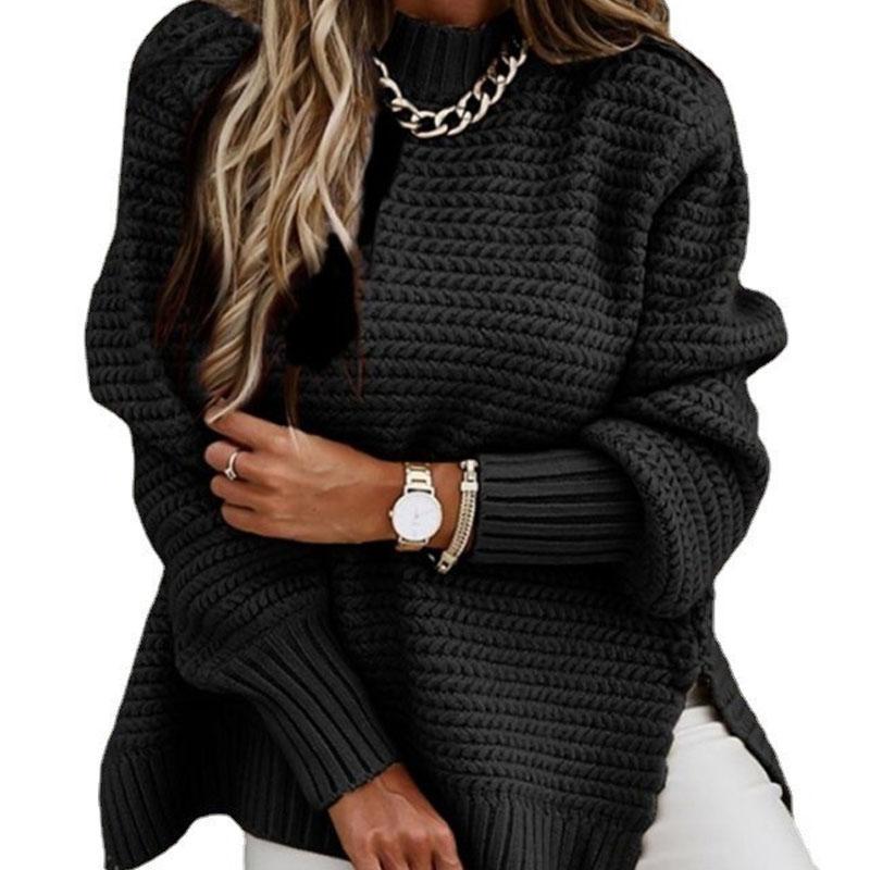 

Женский свитер с высоким воротником 2025 осень и зима свободный ленивый стиль с длинным рукавом пуловер вязаный свитер женский L2991 XXXL чёрный