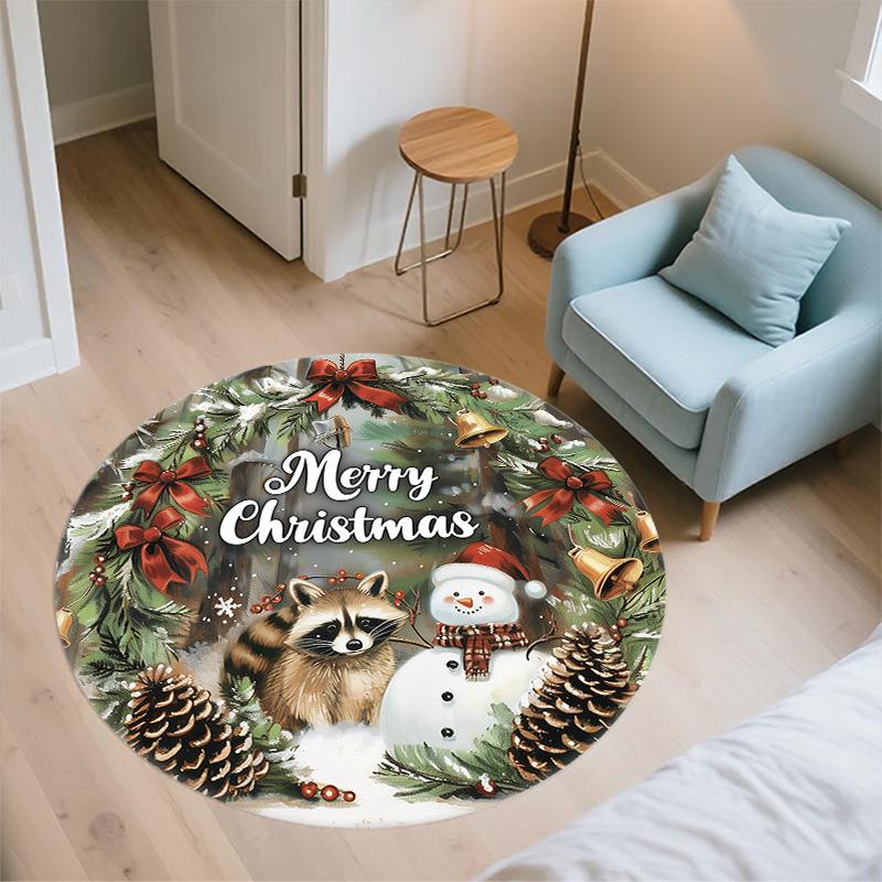 Raccoon,Round Area Rug,Carpet Rug for Living Room Bedroom Sofa Playroom Decor,Non-slip Floor Mat