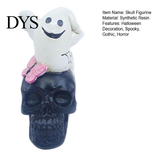 Spooky Atmosphere Props Gothic Halloween Skull Figurine, Ghost/Raven on Statue, Dark Aesthetic Room Decor Resin Tabletop Ornament for Desk,