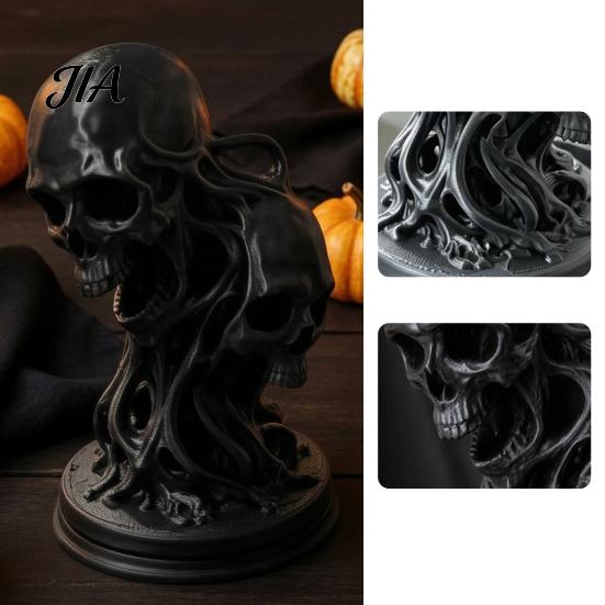 Unique Resin Desktop Decor 3D Printed Double Skull Ornament, Twisted Skeleton Figurine, Gothic Style Home Accents Statue for Halloween Bar &