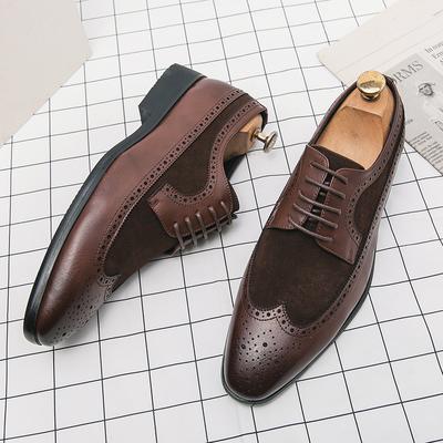 Fashion Spring Autumn New Men's Genuine Leather Shoes Brogue Shoes Party Dress Shoes Office Business Shoes Men's Pointed Leather Shoes