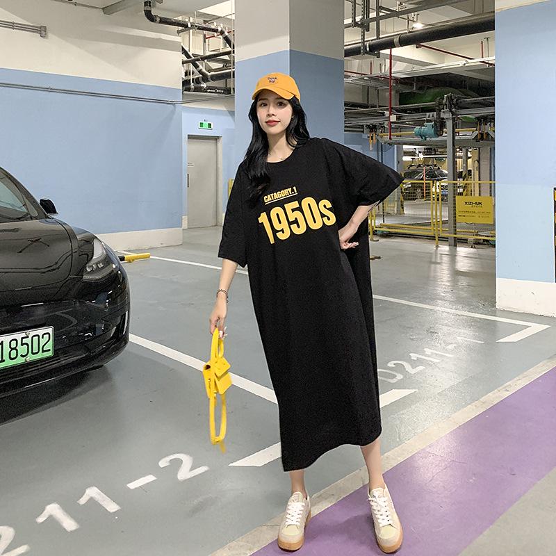 Plus Size Summer Slimming Long Over-Knee T-shirt Dress for Women (200 Jin)