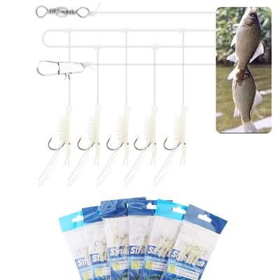 6 Pack Glow In Dark Saltwater Shrimp String Hooks 5 Hooks High Visibility Pre-Rigged 1-6 Mixed Sizes Fishing Lure Bait Tackle Kit