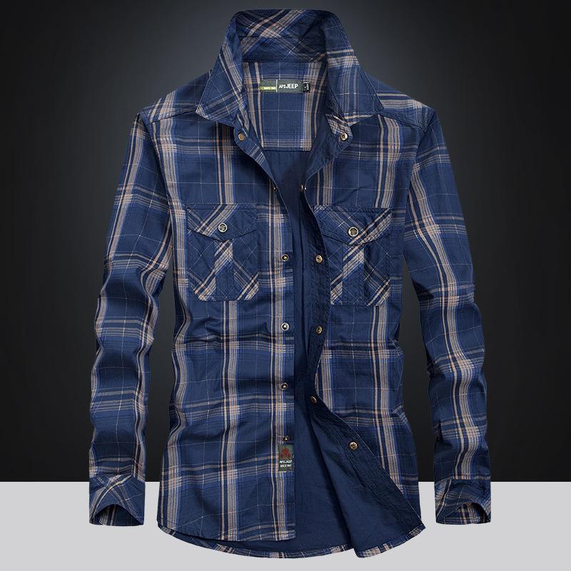 Høst Vinter Herre Plus Size Uformelle rutete skjorter Langermede bomullsskjorter