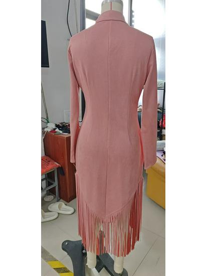 Westlicher Cowboy Wildleder Fransen Schlankes Kleid - Langärmelig, 2025 Stil
