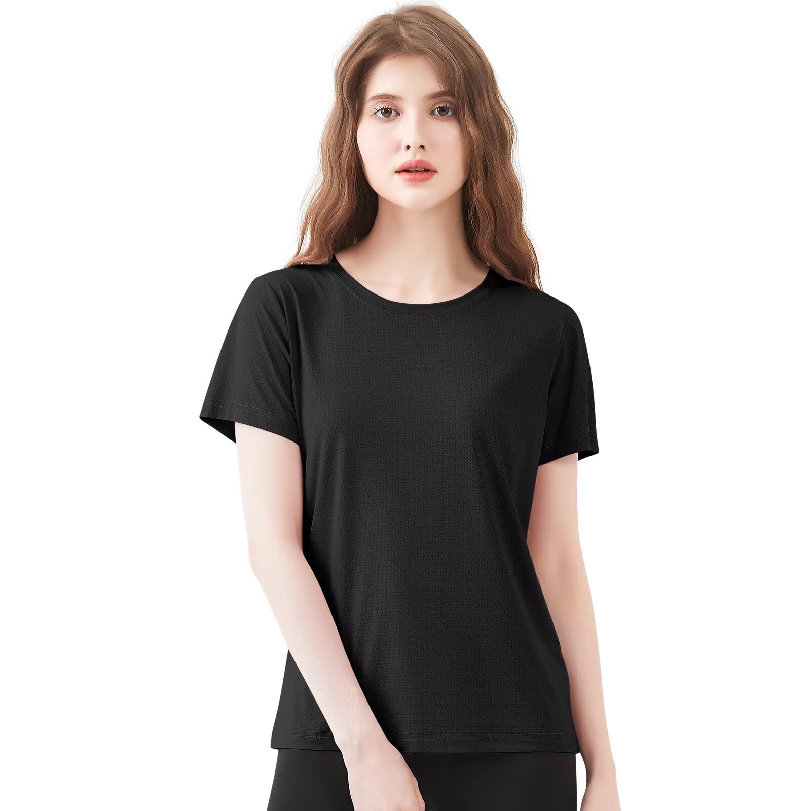 

Rovidorx Спортивная футболка с коротким рукавом, свободного кроя, плюс сайз, для тренажерного зала, сухая, однотонная, женская, посадка, размеры, носка, быстросохнущая, футболка, бег, тренировки, йога, лето, чёрный