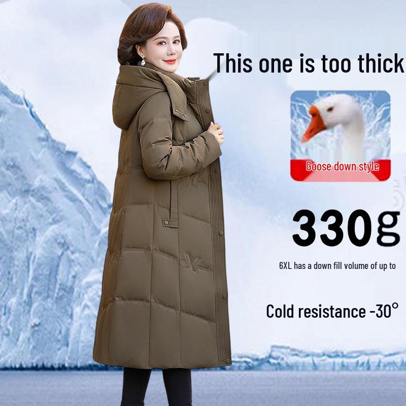 

Брендовая женская длинная куртка из натурального гусиного пуха - Супертолстое зимнее пальто для женщин среднего и пожилого возраста. 5XL 73–80 kg