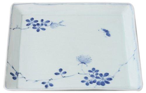 Hasami Ware Square Large Plate with Wild Rose Pattern, 23.5cm (Gift Boxed) 10650