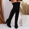 Fashion Luxury Designer Side Zipper Over The Knee Boots Sexy Pointed Toe Suede Super High Heel Riding Boots Solid Black Shoes Women