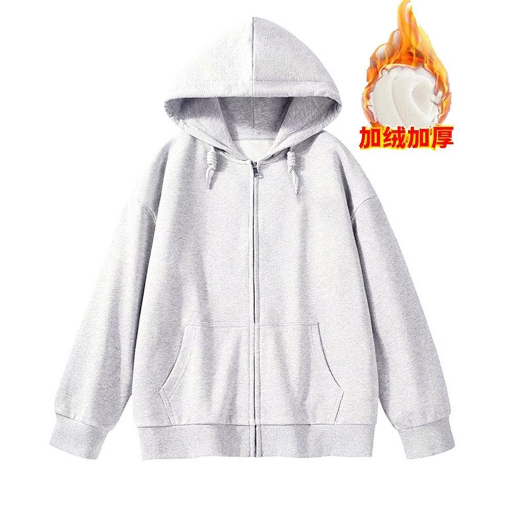 Women's Hood Collar Long Sleeve Zip Up Hoodie Loose Fit Minimalist Sweatshirt Jacket
