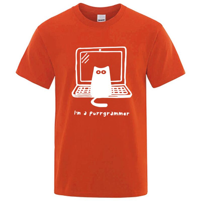 Mens Tshirt High Quality 100 Cotton Funny Cat Programmer Printed Summer Casual Loose Cool Cat Men T Shirt Oneck Male Top Tee