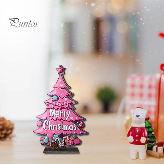 Stable Base Christmas Decor 2D Wooden Tabletop Ornaments, Xmas Tree Santa Lightweight Trees Snowman Sign with Stand, Holiday Party Decorations Favors