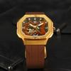 Forsining Mens Skeleton Automatic Self Wind Mechanical Movement Watches Waterproof Luminous Square Dial Silicone Strap Wrist Watch
