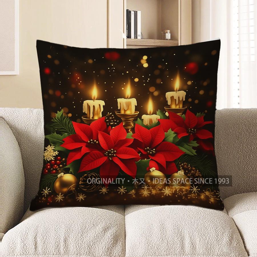 Home Decor Christmas Wreath Floral Pillow for Home Decor Pattern Cushion Cover Suitable for Sofa Bedroom Car Pillow Cover