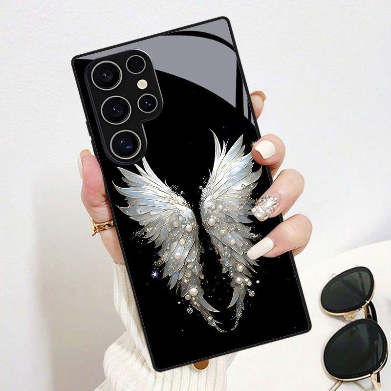 Engelsflügel Glas Handyhülle geeignet für Samsung Galaxy S26 S25 S24 S23 S22 S20 FE/Ultra/Plus sturzsichere Rückabdeckung