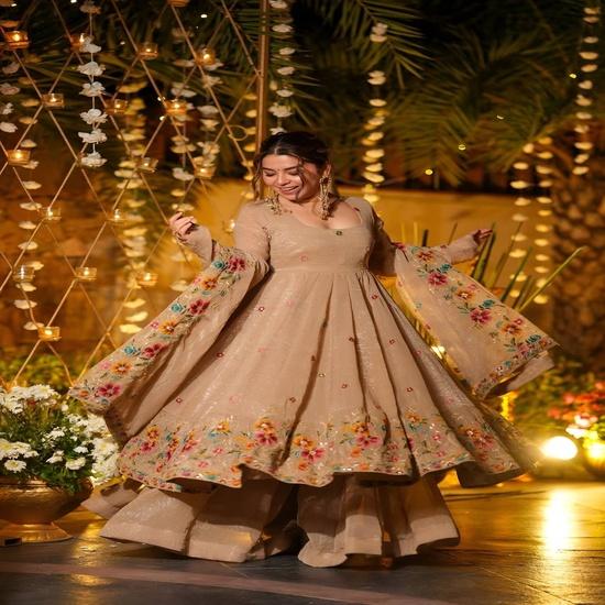 Women's Floral Embroidered Anarkali Set with Sheer Dupatta