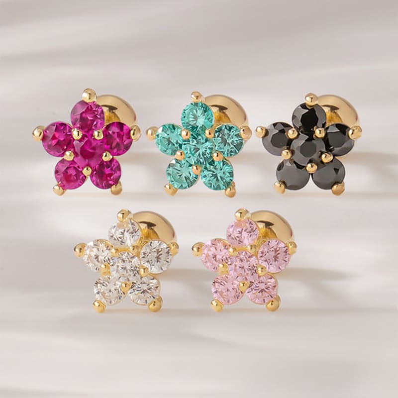 

JEWNEL 14K Star Four Flower Color Cubic Piercing Earrings (5 colors) piercing (1 piece)