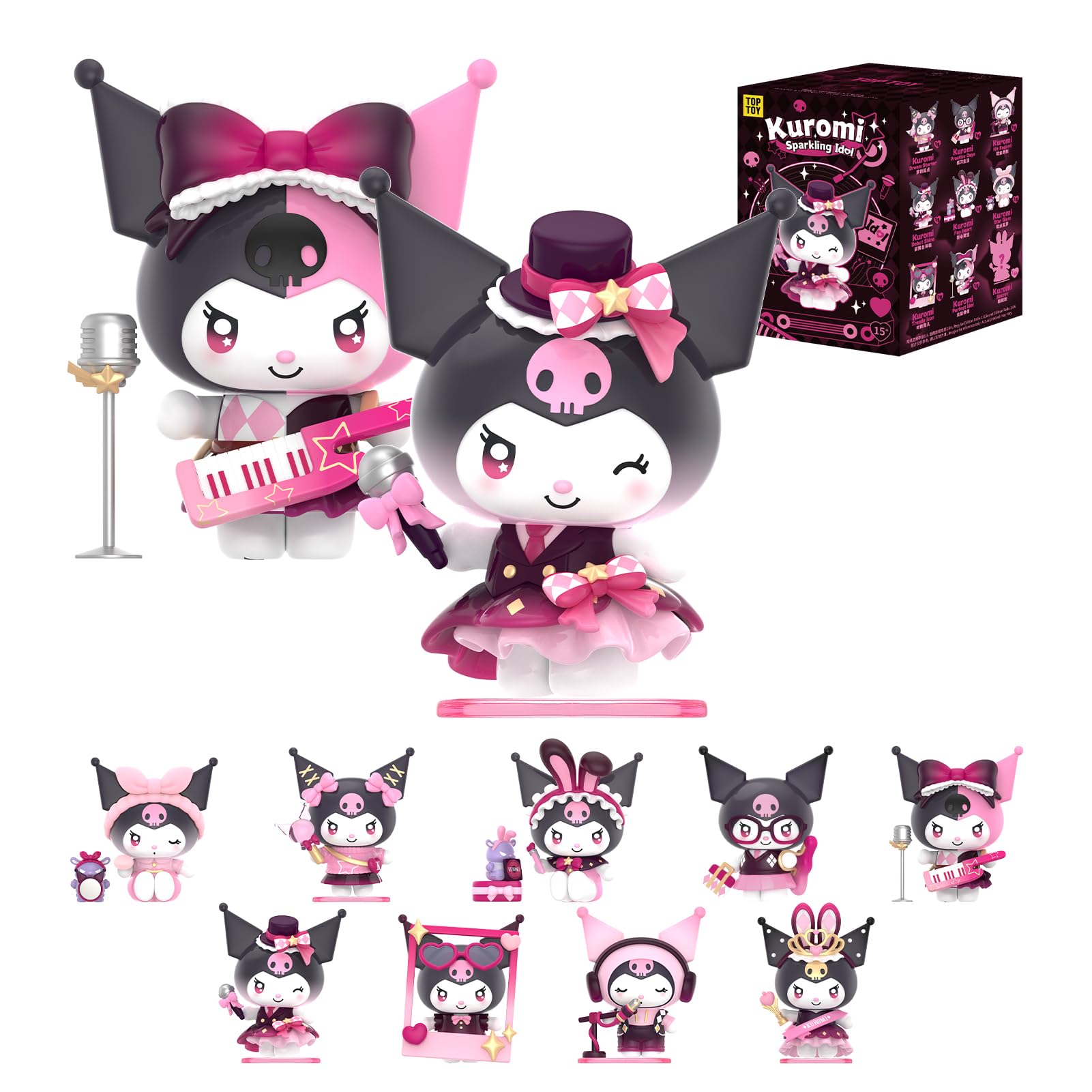 

TOP TOY Sanrio Characters Sparkle Series Gachapon Blind Box Figure Soft Vinyl PVC Present Birthday Gift Kuromi Character Collectible Kuromi Idol [1