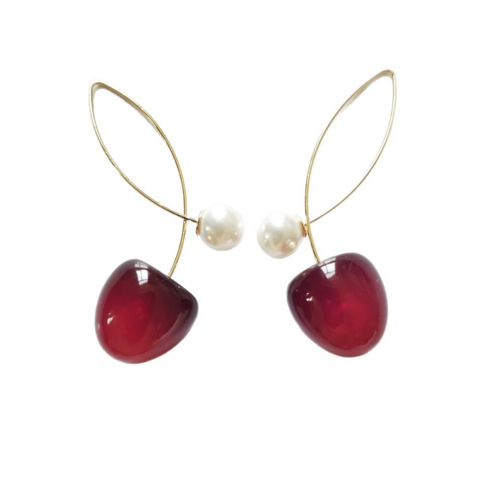 Fashion Red Cherry Earrings Women's New Delicate Super Fairy Cherry Earrings Pendant Premium Design Versatile Earrings