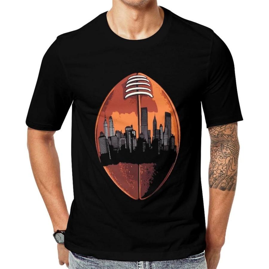 Football City Skyline Mens Graphic Tees Vintage Crewneck Short Sleeve T-Shirt Casual Streetwear Top S