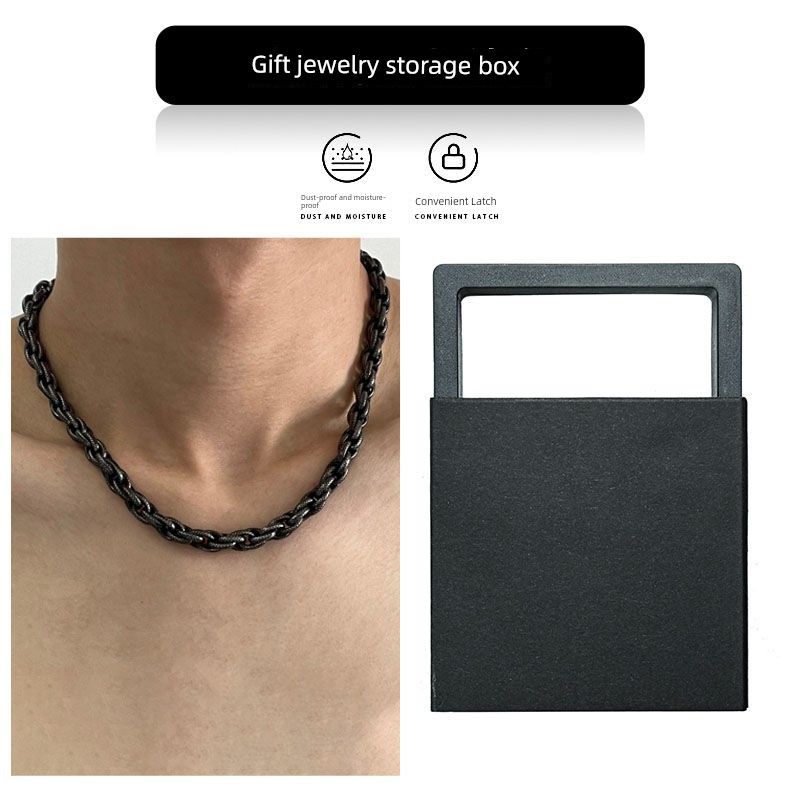 

Retro Snake Pattern Black Cable Stitch Titanium Steel Necklace Men European Hip Hop Ins High Street Special Interest Light Luxury Clavicle Chain Tide Snake Pattern Black Twist Necklace [Gift Box]