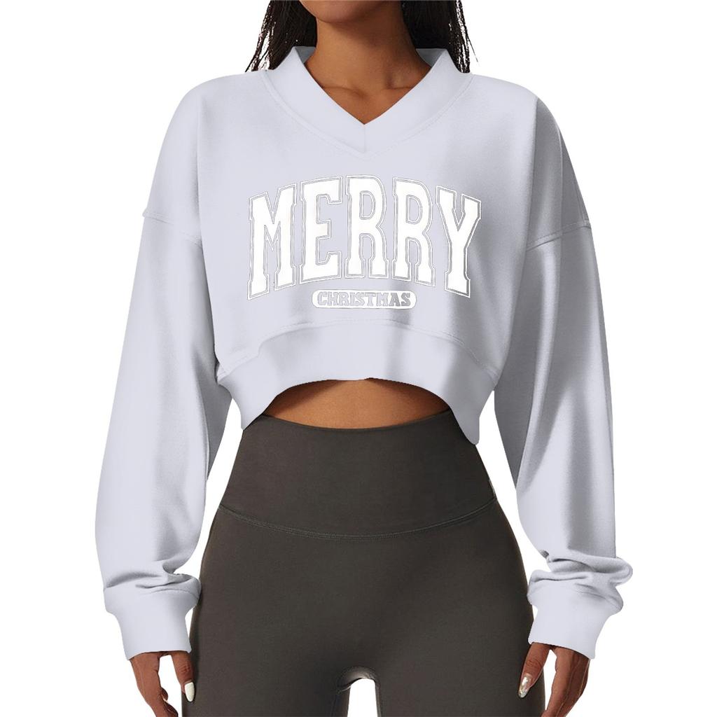 Women's Casual Fashionable Comfortable Padded V-Neck Christmas Printed Long Sleeve Sports Sweatshirt