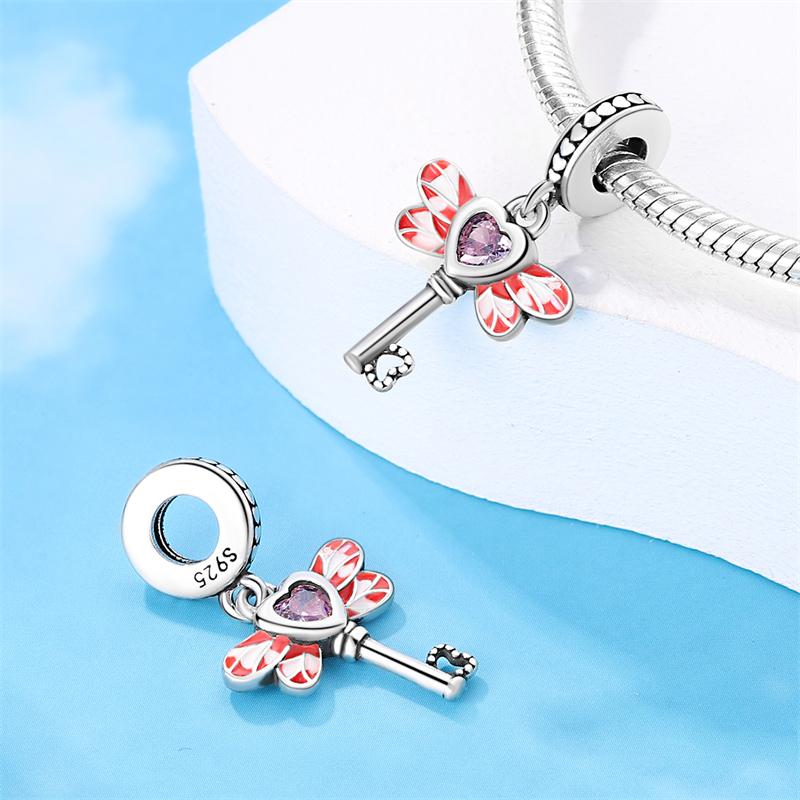 Charm Bead Components Authentic Original Copper Metal Love Heart Wings Pendant Bead Component Bead Components Compatible With Bracelet High Quality