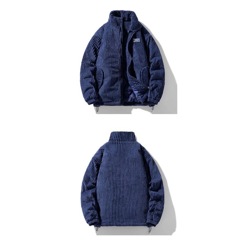 Winter Fashion Casual Parkas Men Stand Collar Solid Color Outerwear Corduroy Thicken Warm Jacket Padded Jacket