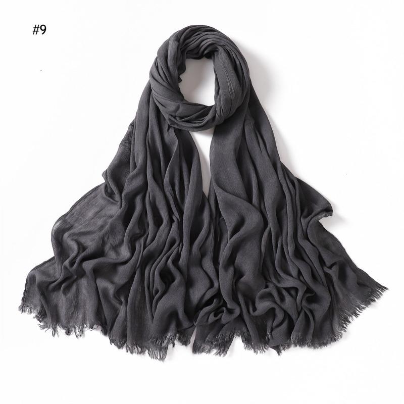 % Rayon Pleated Solid Color Human Cotton Two-end Beard Bag Headscarf Female, New Breathable Soft Scarf