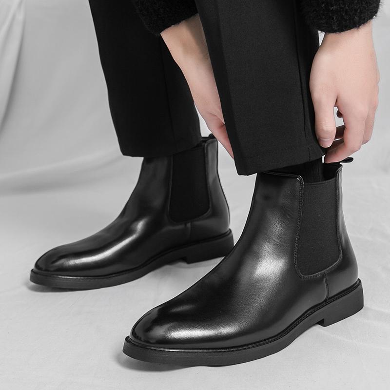 Fashion Autumn Brand Men's Breathable Chelsea Leather Boots British Style Men's Comfortable Pointed Toe Knight Boots Short Horse Boots