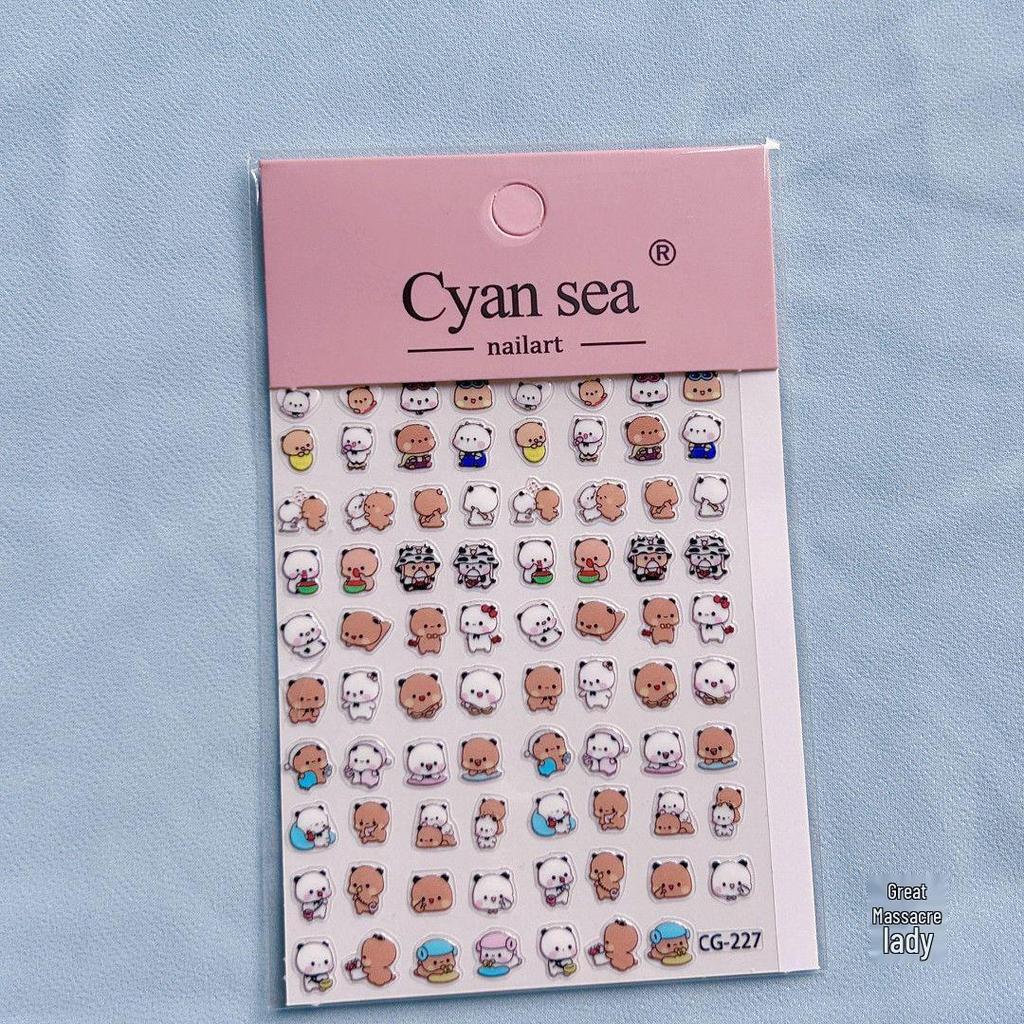 Adorable 3D Jelly Nail Stickers: Cute Cartoon Bu Bu Doll with Small Nose Design, Waterproof and DIY-Friendly.