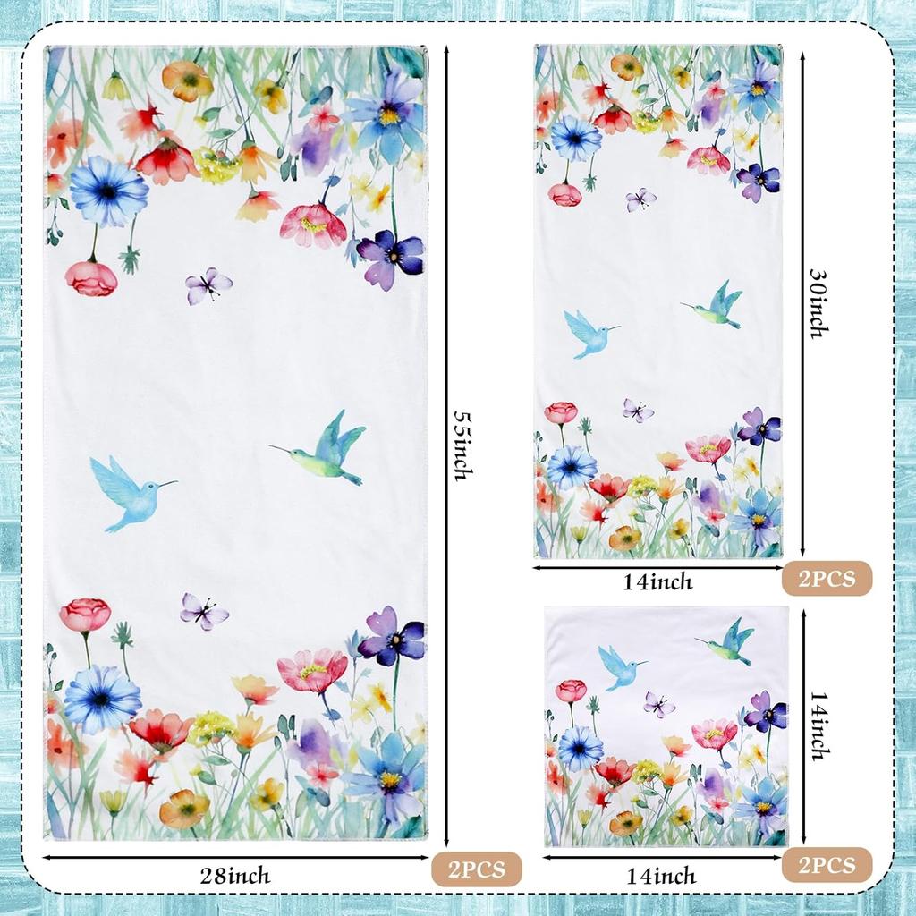 Set of 6 Floral Towel Set Includes 2 Bath Towels 2 Hand Towels 2 Washcloths, Soft Absorbent Hand Towels Decorative Guest Towel Bathroom Towel Set, 3
