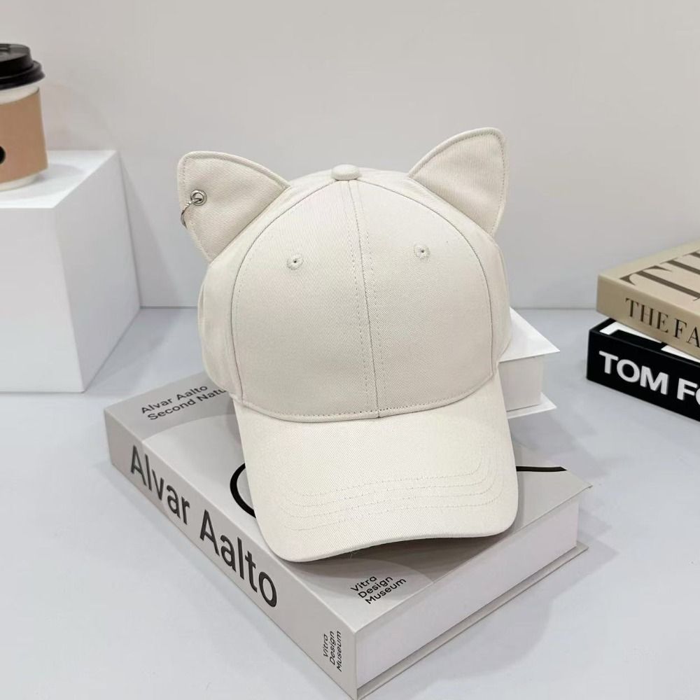 Cute Sweet 3D Cat Ears Baseball Cap Sun Protection Adjustable Baseball Hats Hard Top Visor Peaked Cap Spring and Summer