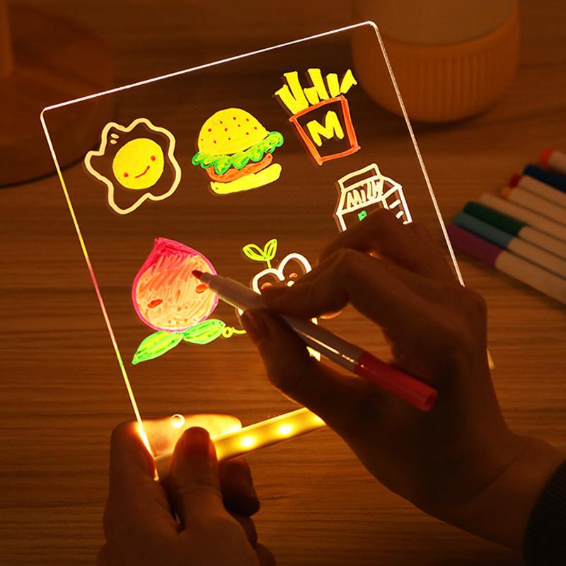 Glowing Acrylic Marker Board Children Drawing Toys Erasable Led Luminous Message Board Diy Colored Graffiti Coloring Craft Toys