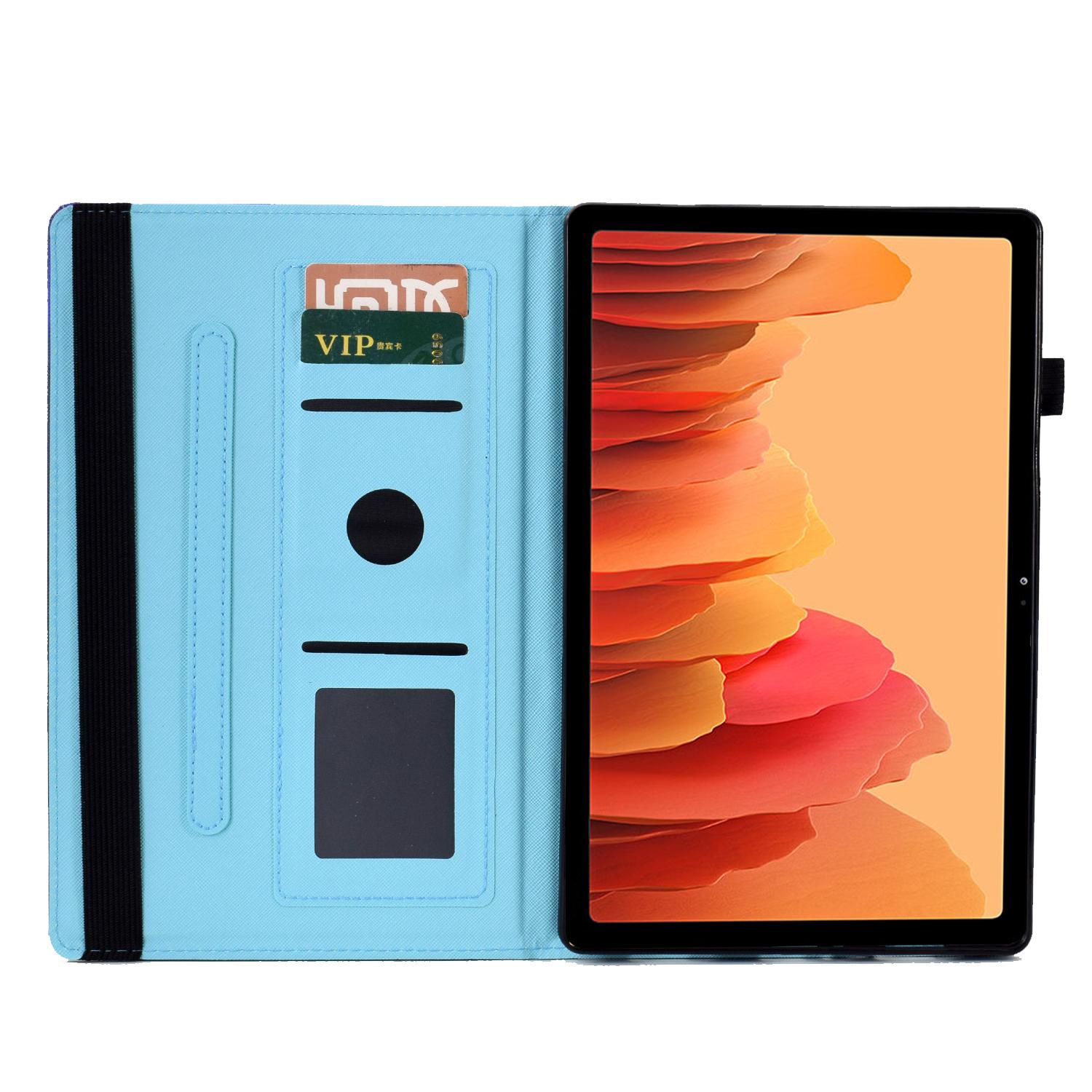 

For Samsung Galaxy Tab A7 10.4 (2020)/(2022) T500/T505 Cover Stand Elastic Band PU Leather Case with Card Holder Bubble and Cat