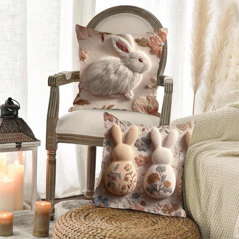Neues Osterhasen-Dekokissen-Set, Faux-Stickerei-Druckdesign, Sofakissenbezug, Kissenbezug