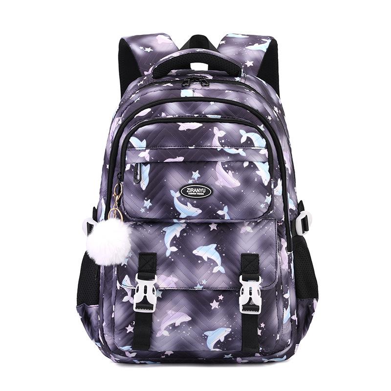 New Primary Girl Student Schoolbag Lightweight Wear-resistant Backpack Fashion Contrasting Color Cute Cartoon Fish Junior High School Student Book Bag