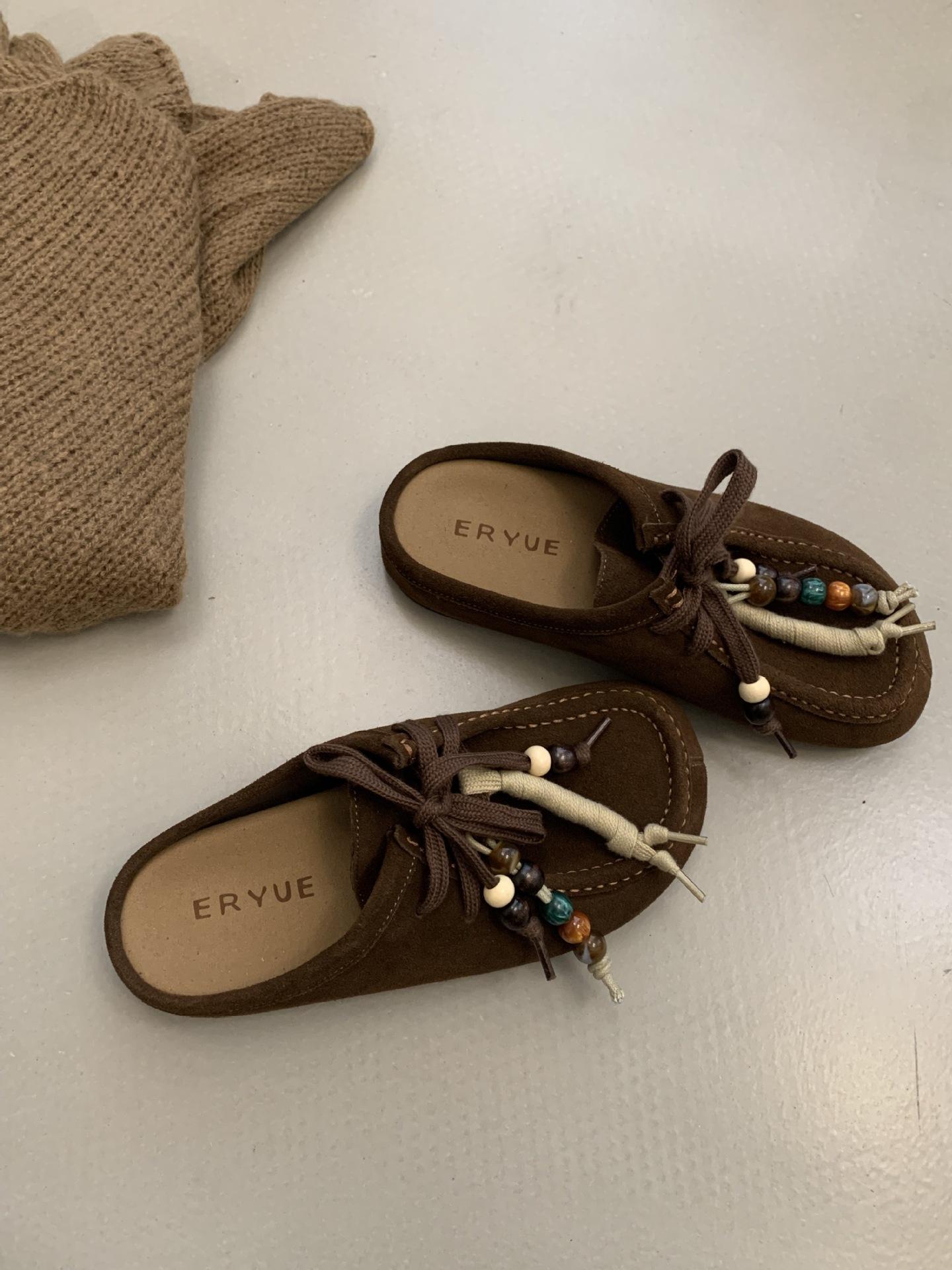 

Новый матовый коровья кожа Birken сумка на толстой подошве тапочки 2025 осень корейская версия на плоской подошве ретро ветер бисер Birken обувь 40